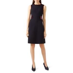 Hobbs London Womens Celia Velvet Trim Wool Sheath Dress 6 Navy Red Classic Prep